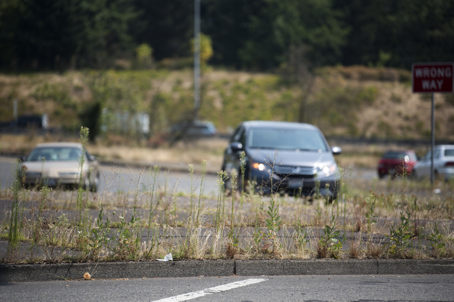 Grass and weeds grow through the cracks and along the edges of the gore on the southbound Interstate 5 Fourth Plain Boulevard exit in Vancouver. Readers wanted to know who owns and who is responsible for vegetated medians and public spaces around roads.
