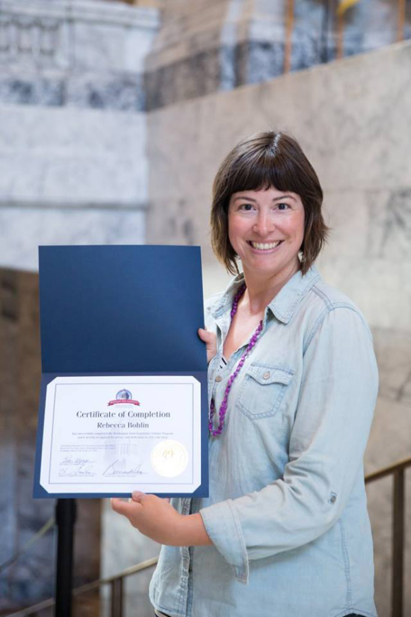 Washougal: Jemtegaard Middle School teacher Rebecca Bohlin was selected as 2017 Washington State Legislature Civic Education Scholar and participated in a five-day workshop in Olympia.