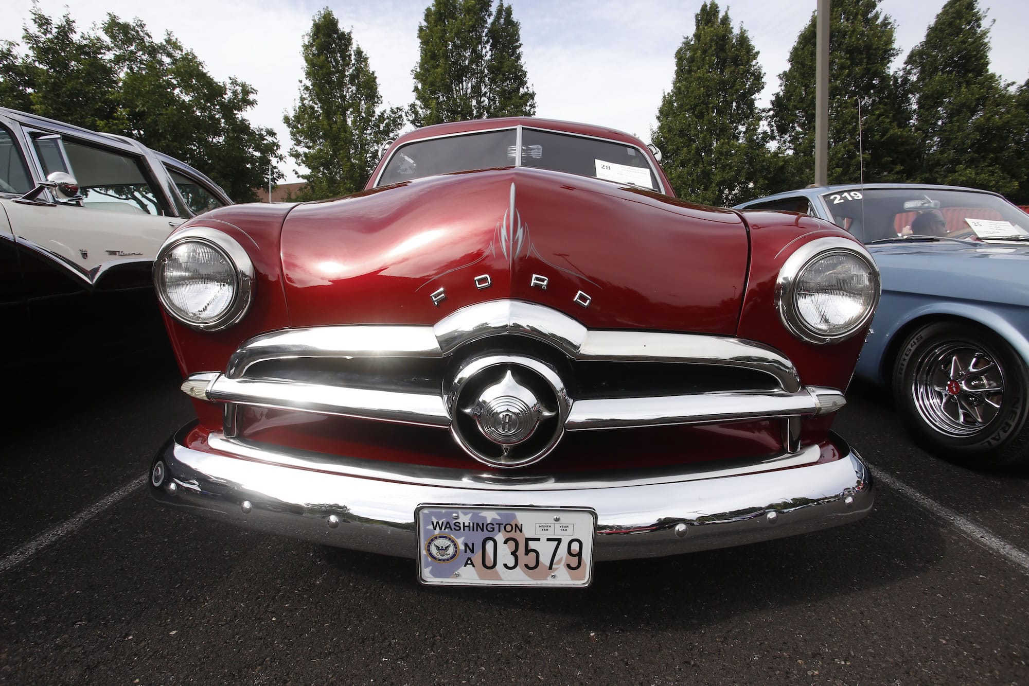 1949 Ford Custom owned by Jerry Eurich on display at the First Evangelical Church Hot Rods and Hot Dogs event.