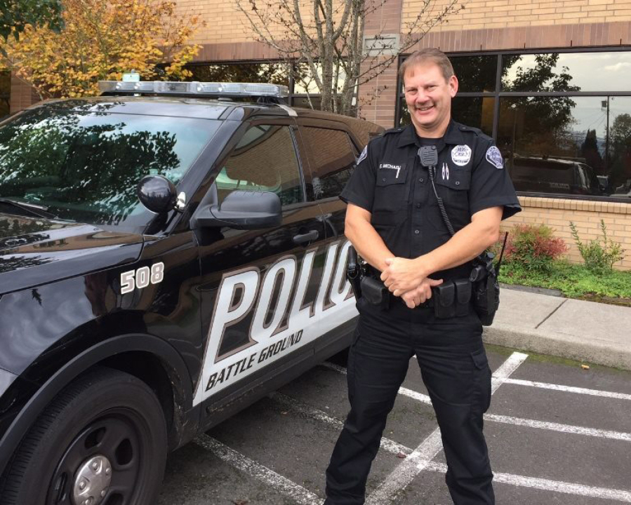 Battle Ground: Washington State Traffic Commission and Target Zero recognized Battle Ground Police Department Officer Ed Michael for his efforts during the 2017 Click It or Ticket campaign.