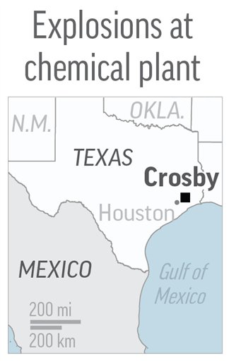 HARVEY EXPLOSIONS 083017: Map locates Crosby, Texas; 1c x 2 1/4 inches; with BC-US--Harvey and related stories 7 a.m.