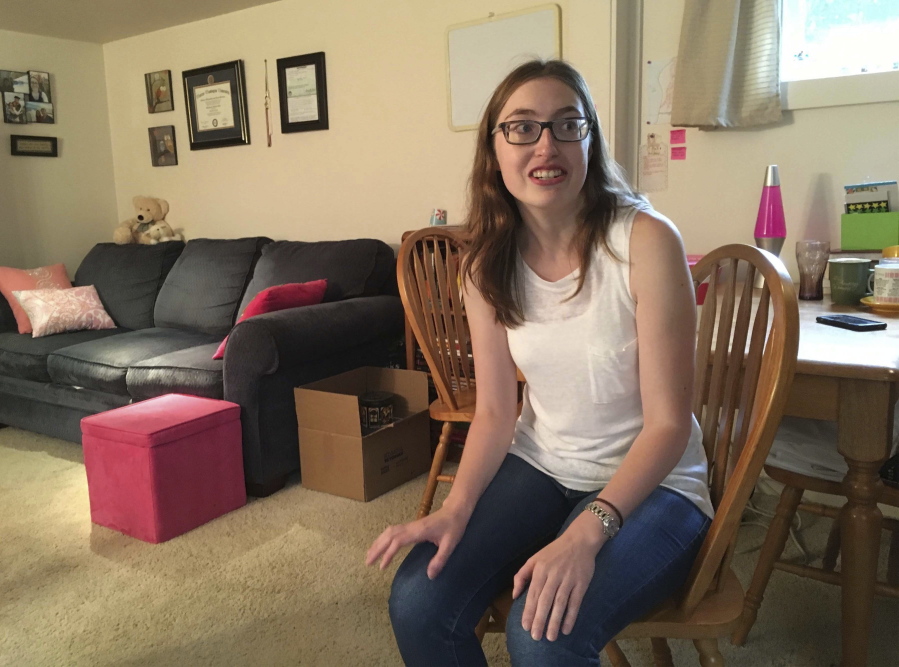 Stephanie Allen discusses how she found a studio apartment in a Bellingham neighborhood home Wednesday. Her landlord lives upstairs.