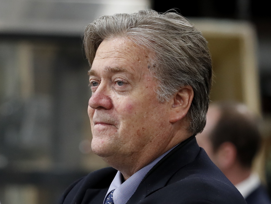 Steve Bannon, chief White House strategist to President Donald Trump is seen in Harrisburg, Pa. Bannon says there’s no military solution to North Korea’s threats and says the U.S. is losing the economic race against China.