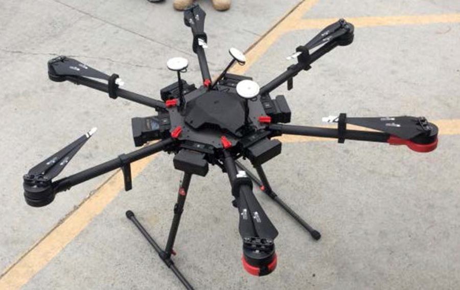 A U.S. Border Patrol agent spotted this 2-foot-high drone swooping over the border fence on Aug. 8 near a San Diego border crossing. Authorities arrested a man they say used it to fly drugs across the border. U.S.