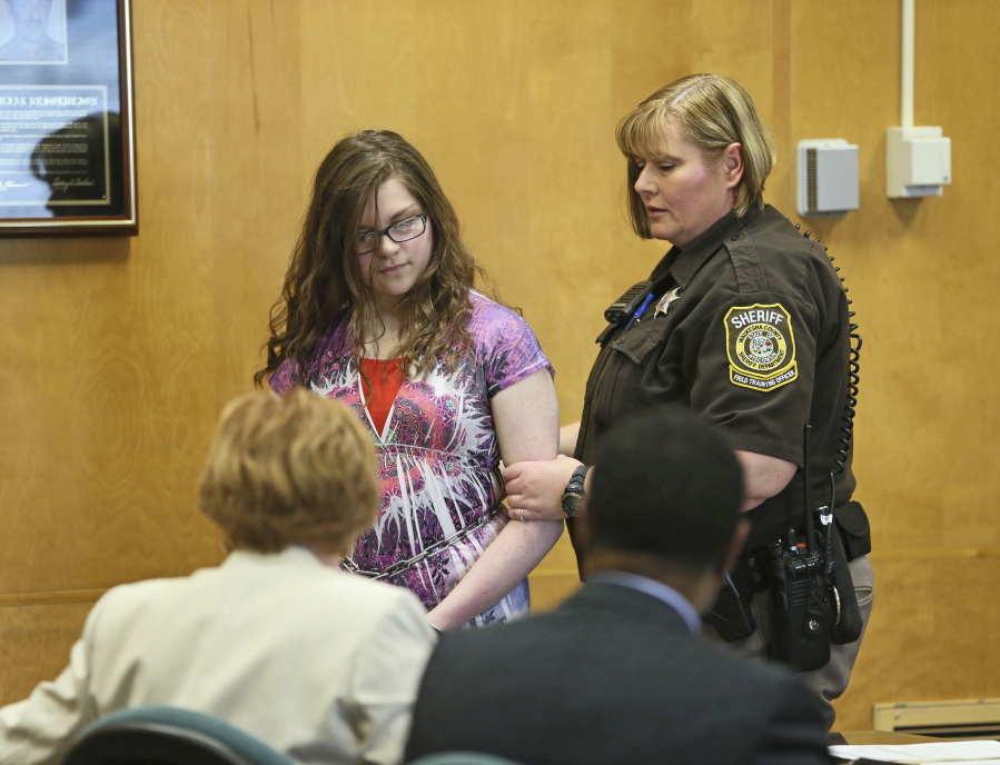 Anissa Weier, 15, appears in court Feb. 20 in Waukesha, Wis. Weier, one of two Wisconsin girls charged with repeatedly stabbing a classmate to impress the fictitious horror character Slender Man, pleaded guilty Monday to attempted second-degree homicide as a party to a crime.