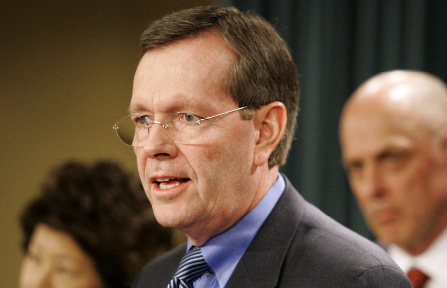 Health and Human Services Secretary Mike Leavitt speaks during a news conference at the Treasury Department in Washington. Don’t make things worse. That’s the advice of former U.S. health secretaries of both parties to President Donald Trump and the GOP-led Congress, now that “Obamacare” seems here for the foreseeable future. The 2018 sign-up season for subsidized private health plans starts Nov. 1, with about 10 million people currently being served through HealthCare.gov and its state counterparts. (AP Photo/Haraz N.