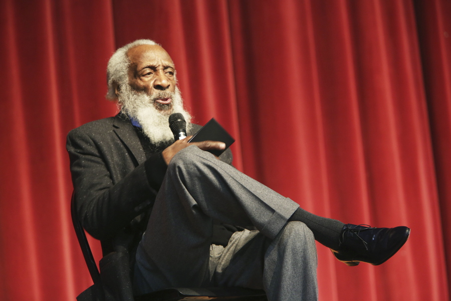 Long time civil rights activist, writer, social critic, and comedian Dick Gregory, talks to the crowd Jan. 20, 2016 in 2016 at the 16th annual Tampa Bay Black Heritage Festival, MLK Leadership Luncheon, at the University Area Community Development Center, in Tampa, Fla. Gregory, the comedian and activist and who broke racial barriers in the 1960s and used his humor to spread messages of social justice and nutritional health, has died. He was 84. Gregory died late Saturday, in Washington, D.C. after being hospitalized for about a week, his son Christian Gregory told The Associated Press. He had suffered a severe bacterial infection.