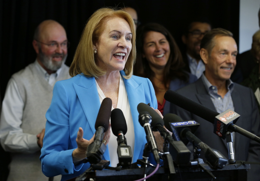 Jenny Durkan, a former U.S. Attorney, announces her candidacy for Seattle mayor in Seattle. The top two candidates from a crowded field will emerge from the primary election on Tuesday.