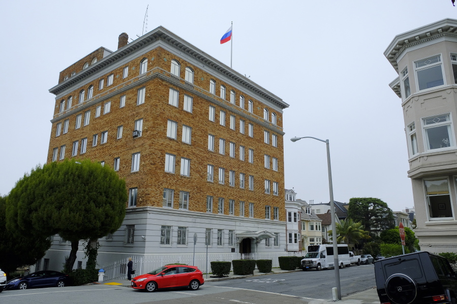 The Consulate-General of Russia in San Francisco. The United States is retaliating against Russia by forcing the closure of its consulate in San Francisco and scaling back its diplomatic presence in Washington and New York.