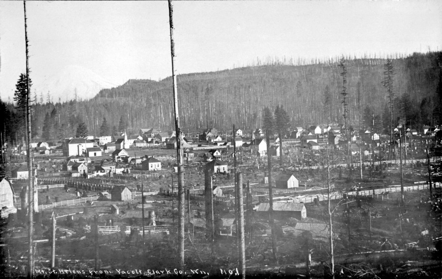 The 1902 Yacolt Burn stood as the largest fire in Washington history for 112 years, claiming 38 lives and advancing to the edge of Yacolt, as shown in this Weyerhaeuser Co. photograph taken about 1903.