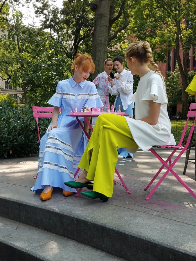 Several shades from the Pantone spring 2018 color report were spotted Monday in the Lela Rose collection, presented in Washington Square Park as part of Fashion Week.