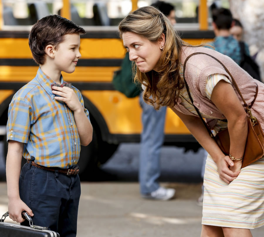 Iain Armitage, from left, plays the young Sheldon Cooper with Zoe Perry as his mom in CBS’ spin-off of “The Big Bang Theory.” “Young Sheldon” has a special premiere on Sept. 25, then falls into its regular time slot on Nov. 2.