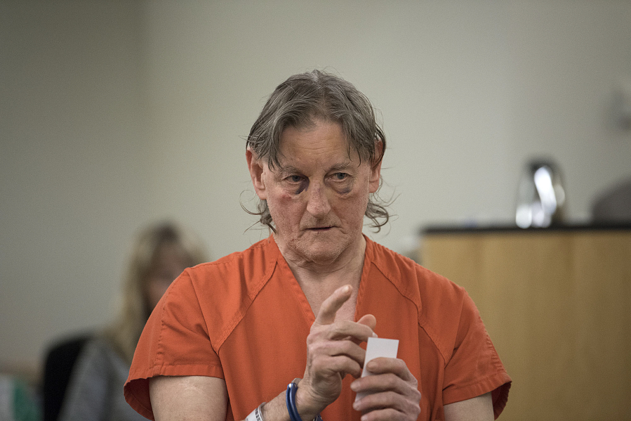 Marvin Chadwick, who allegedly stabbed three family members at their rural north Clark County residence, makes a first appearance in Clark County Superior Court on Jan. 11. Chadwick’s assault case was dismissed Wednesday because he was found incompetent to proceed.