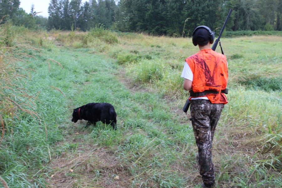 Tyler Howard, 13, works with dog, Tito. The two teamed up to bag Tyler’s first pheasant during Saturday’s youth pheasant hunt at Vancouver Lake.