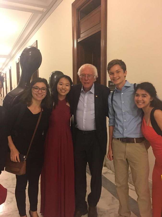 Lake Shore: Columbia River High School junior Symphony Koss, far right, spent four weeks in Washington D.C. this summer as part of National Symphony Orchestra Summer Music Institute. After a performance on day, she and her chamber group ran into Sen. Bernie Sanders, D-Vermont.