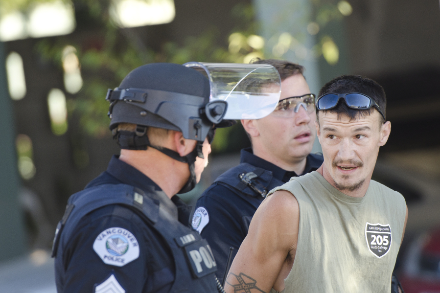 A man was detained and released after nearly driving over counterprotesters after a rally held by Joey Gibson’s Patriot Prayer group.