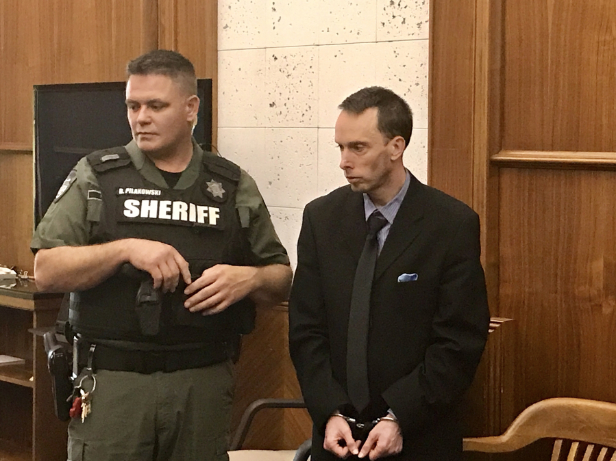 Jeremiah A. Teas of Vancouver is led away in handcuffs Thursday after a Clark County Superior Court jury convicted him of first-degree rape. Teas, a registered sex offender, is facing a life sentence.
