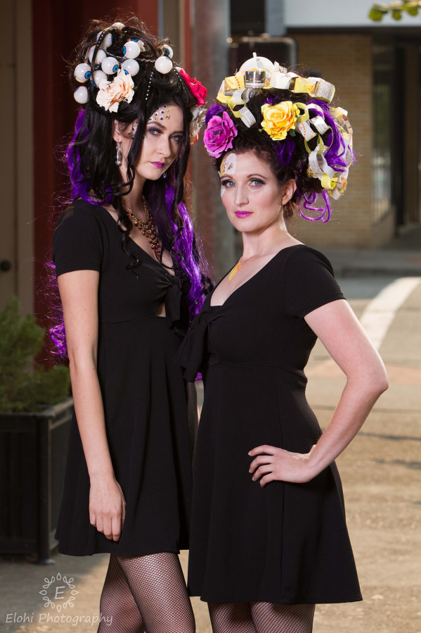 Esther Short: Models Miranda Dowler, left, and Jess Miller showing off their headpieces designed by Vancouver-based beautician Bee Sam for Taste of Style, a fundraiser for the Oregon Food Bank.