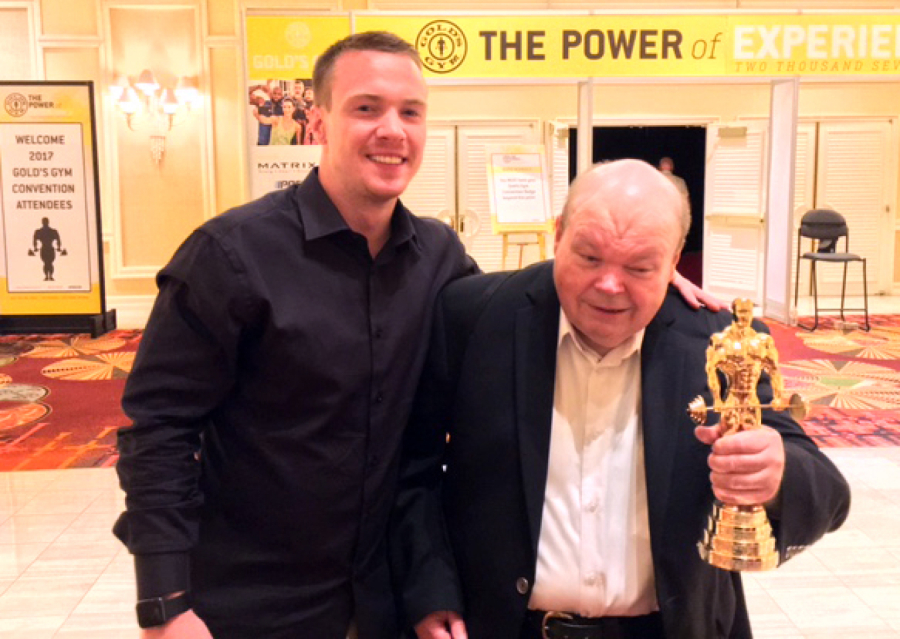 Vancouver Mall: Gold’s Gym trainer Tylor Fleet, left, with Norman Larkin of Vancouver, who was named Most Inspirational Client 2017 at the gym’s national conference, which was held in July in Las Vegas. Larkin, who is blind, has been able to lose weight, lower his blood pressure and build up strength in his legs, which was injured after he was hit by a drunken driver.