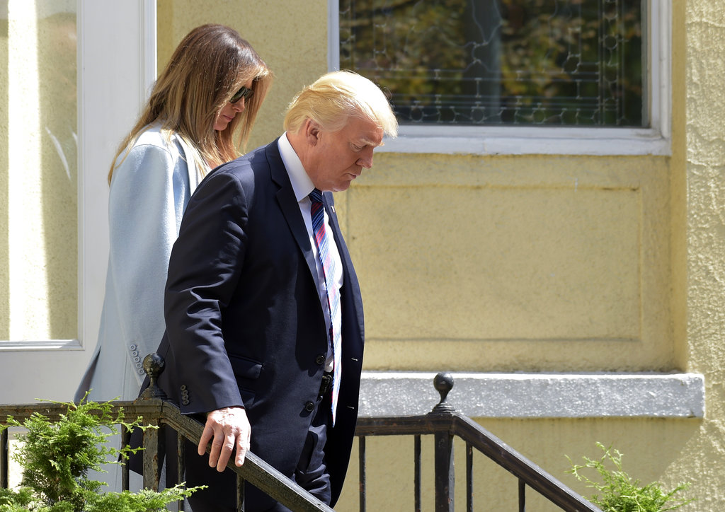 President Donald Trump and first lady Melania Trump leave after attending services at St. John's Church in Washington, Sunday, Sept. 3, 2017. The president last week named today a National Day of Prayer for victims of Hurricane Harvey.
