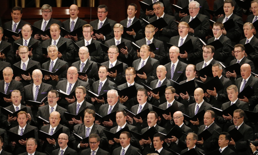 The Mormon Tabernacle Choir performs during the morning session of the two-day Mormon church conference Saturday, Sept. 30, 2017, in Salt Lake City.