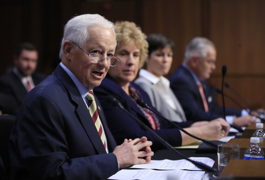 From left, Washington State Insurance Commissioner Mike Kreidler, Alaska Division of Insurance Director Lori Wing-Heier; Insurance Commissioner of Pennsylvania Theresa Miller and Oklahoma Department of Insurance Commissioner John Doak, testify during a Senate Health, Education, Labor, and Pensions Committee hearing on the individual health insurance market for 2018 on Capitol Hill in Washington.