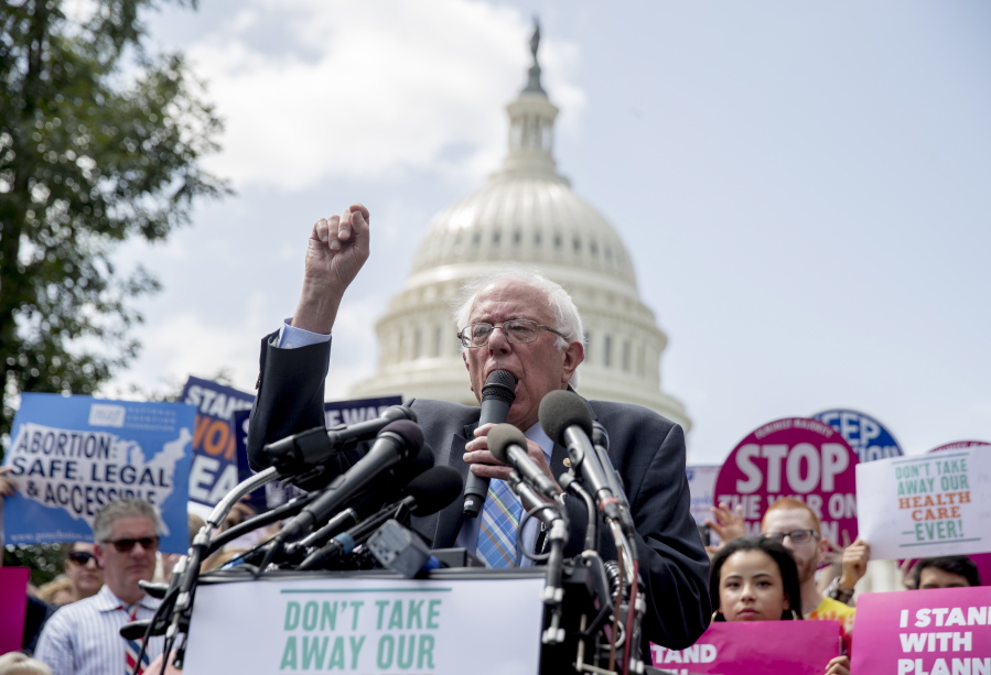 Sen. Bernie Sanders, I-Vt., speaks at a health care event Tuesday outside the Capitol.