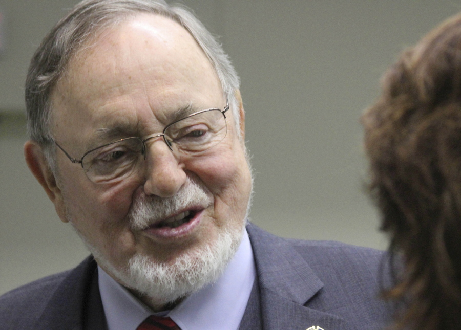 In this Oct. 17, 2016 photo, Rep. Don Young, R-Ak., speaks to reporters in Anchorage, Alaska. Young has apologized after he lashed out at freshman lawmaker, Democratic Rep. Pramila Jayapal of Washington, during a House floor debate, saying she “doesn’t know a damn thing what she’s talking about.” Young, 84, a Republican in his 23rd term as Alaska’s sole House member, was offering an amendment about wildlife management on national preserves in his state when Rep. Pramila Jayapal, D-Wash., spoke in opposition.
