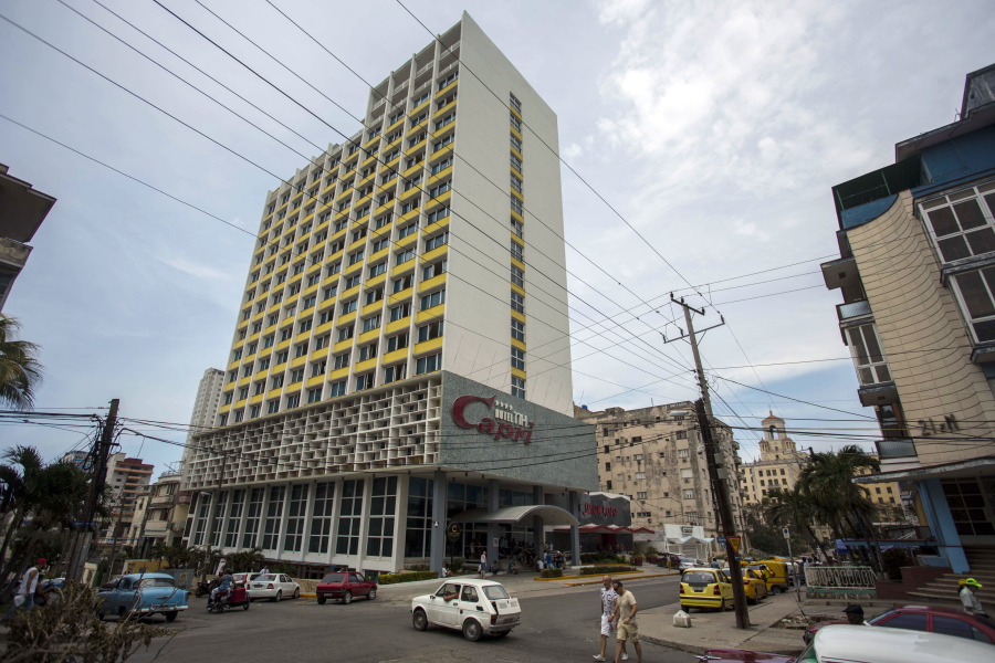 The Hotel Capri in Havana, Cuba, is photographed Tuesday. New details about a string of mysterious “health attacks” on U.S. diplomats in Cuba indicate the incidents were narrowly confined within specific rooms or parts of rooms.