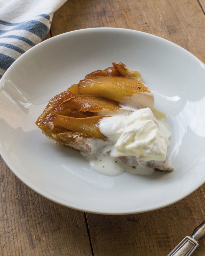 A pear tarte tatin. This dish is from a recipe by Katie Workman.