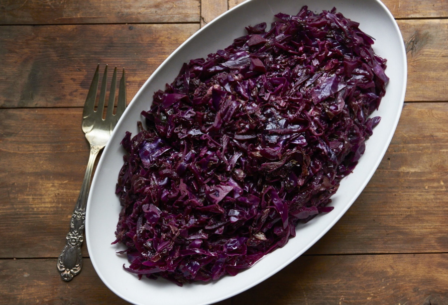 Spicy braised radicchio and red cabbage with citrus in New York. This dish is from a recipe by Katie Workman.