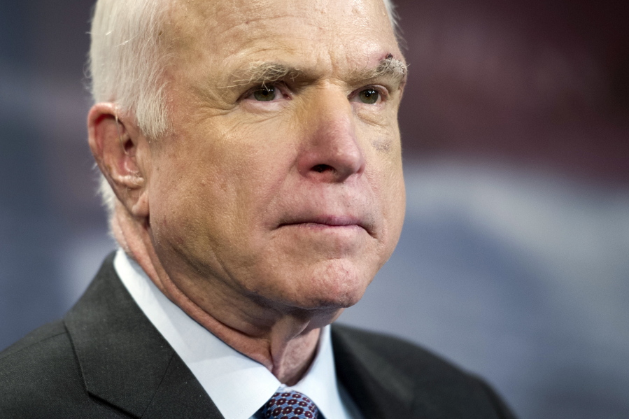 Sen. John McCain, R-Ariz., speaks to reporters July 27 on Capitol Hill in Washington.
