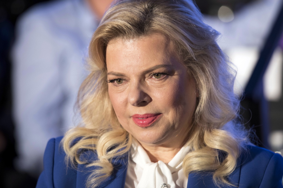 FILE - In this Sunday, May 21, 2017 file photo, Sara Netanyahu the wife of Israeli Prime Minister Benjamin Netanyahu attends a ceremony celebrating the 50th anniversary of the liberation and unification of Jerusalem, in Jerusalem. Israel’s attorney general took a step closer to indicting Prime Minister Benjamin Netanyahu’s wife for alleged misuse of public funds.