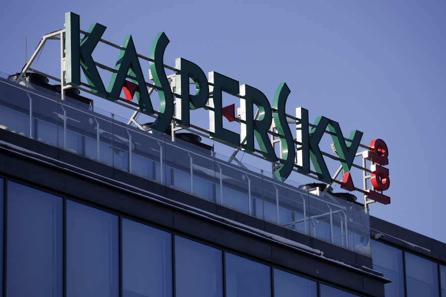 FILE - This Monday, Jan. 30, 2017, file photo shows a sign above the headquarters of Kaspersky Lab in Moscow. Worries rippled through the consumer market for antivirus software after the U.S. government banned federal agencies from using Kaspersky Lab software on Wednesday, Sept. 13, 2017. Best Buy said it will no longer sell software made by the Russian company, although one security researcher said most consumers don’t need to be alarmed.