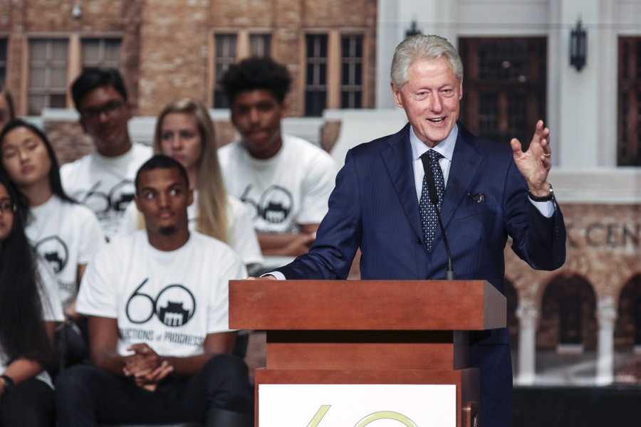 Former President Bill Clinton speaks Monday during the commemoration ceremony on the 60th anniversary of integration at Little Rock Central High School in Little Rock, Ark.