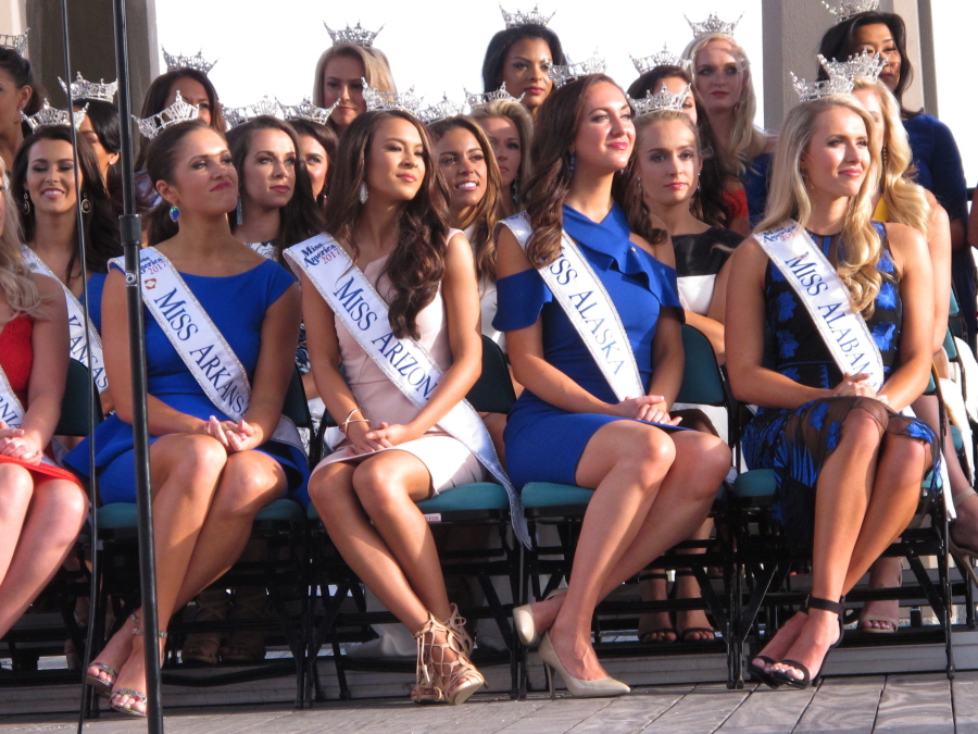 Miss America contestants sit during a welcoming ceremony in Atlantic City, N.J. The next Miss America will be crowned on Sept. 10.