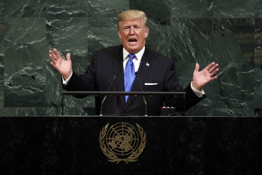 U.S. President Donald Trump addresses the 72nd session of the United Nations General Assembly, at U.N. headquarters on Sept. 19.