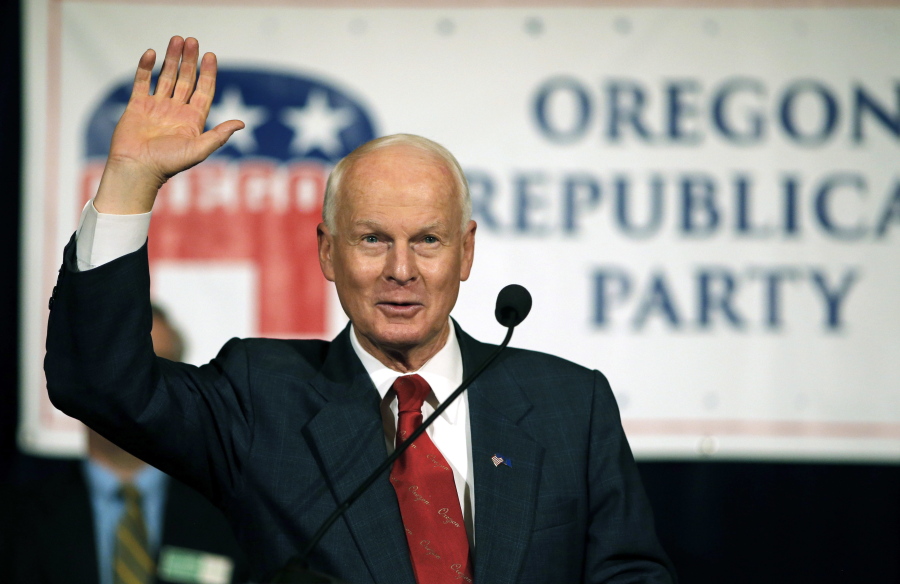 Dennis Richardson, the Oregon Republican secretary of state candidate, waves to the crowd during an election night event Nov. 8 at the Salem Convention Center in Salem, Ore. Richardson is asking state lawmakers to move the date on Oregon’s primary election from May to March, so Oregonians can have a greater say on who the presidential nominees will be.