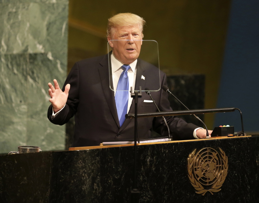 United States President Donald Trump speaks during the United Nations General Assembly at U.N. headquarters Tuesday.