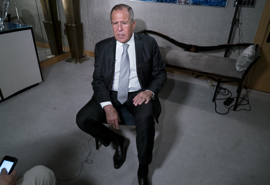 Russian Foreign Minister Sergey Lavrov answers questions during an interview in New York on Tuesday.