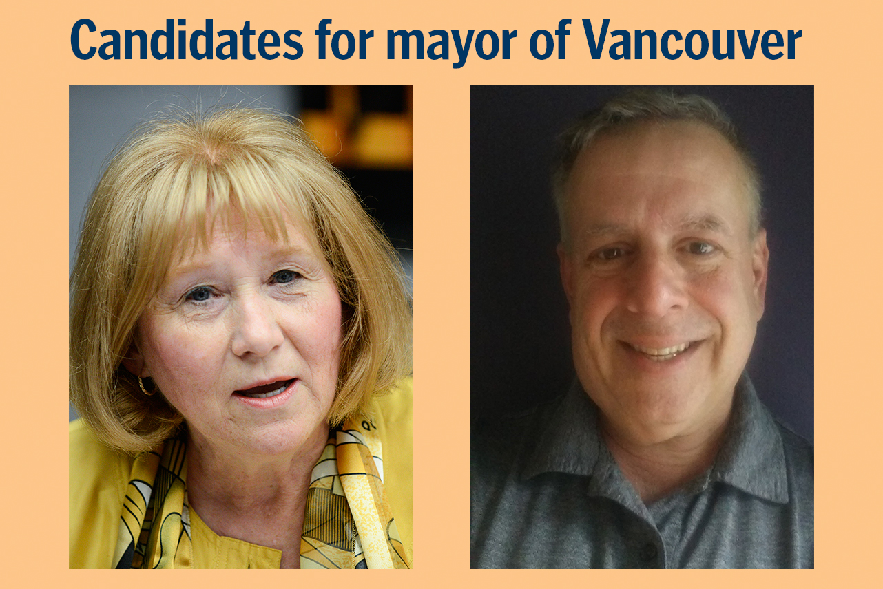 Anne McEnerny-Ogle, left, and Jonathan Sauerwein are running for mayor of Vancouver.