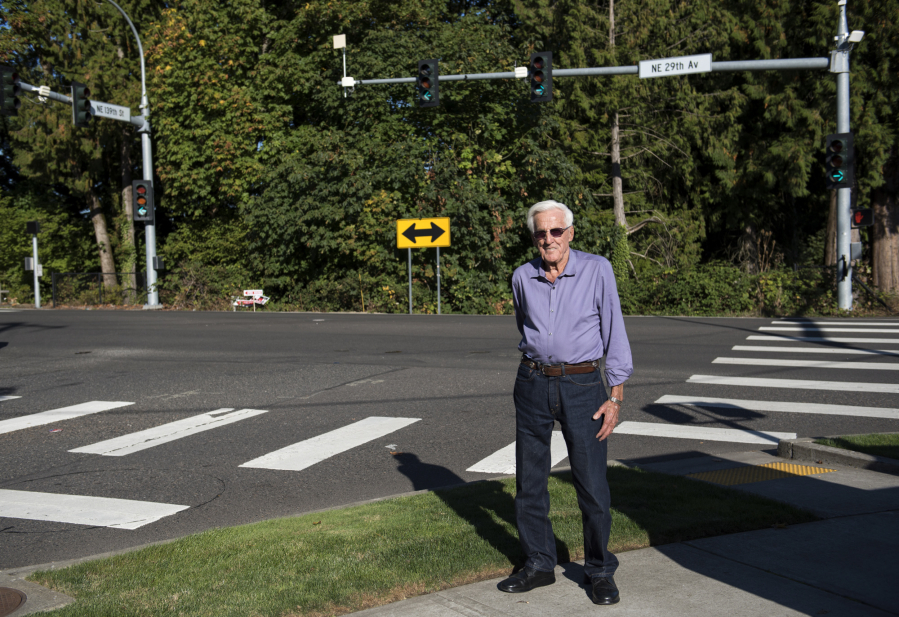 Former state Sen. Al Bauer stands at the intersection of Northeast 29th Avenue and Northeast 139th Street. Bauer proposes extending Northeast 139th Street to connect to Northeast Salmon Creek Avenue.
