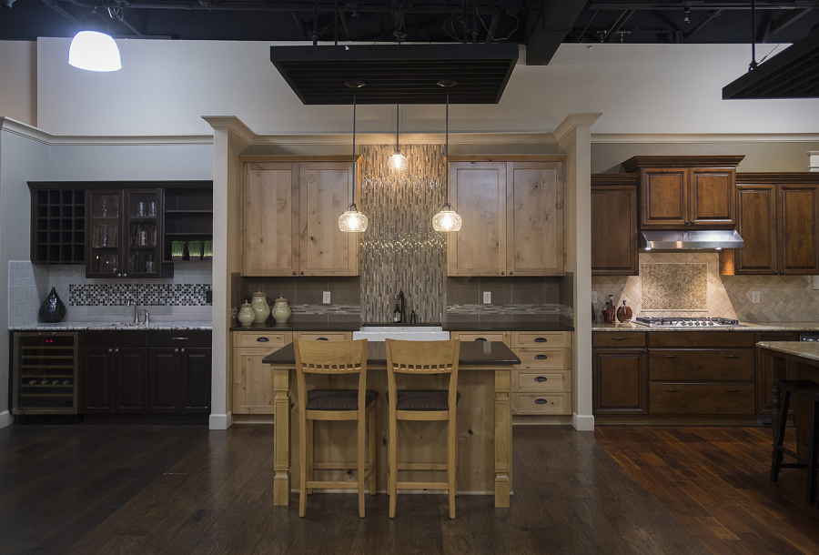 A showcase of kitchen options is seen at Pacific Lifestyle Homes on Tuesday afternoon. The company recently received a national award from a magazine that covers the homebuilding industry.