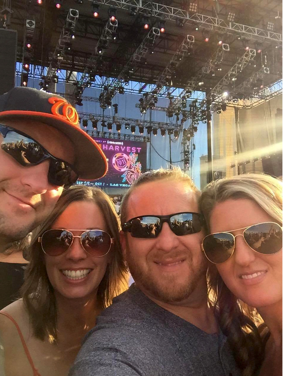 Trisha Leifsen, far right, attended the Route 91 music festival with, from left, her brother Jaycob Collins, sister-in-law Carrie Collins and husband Thad Leifsen. They were in the crowd when a gunman opened fire on concertgoers on Sunday.