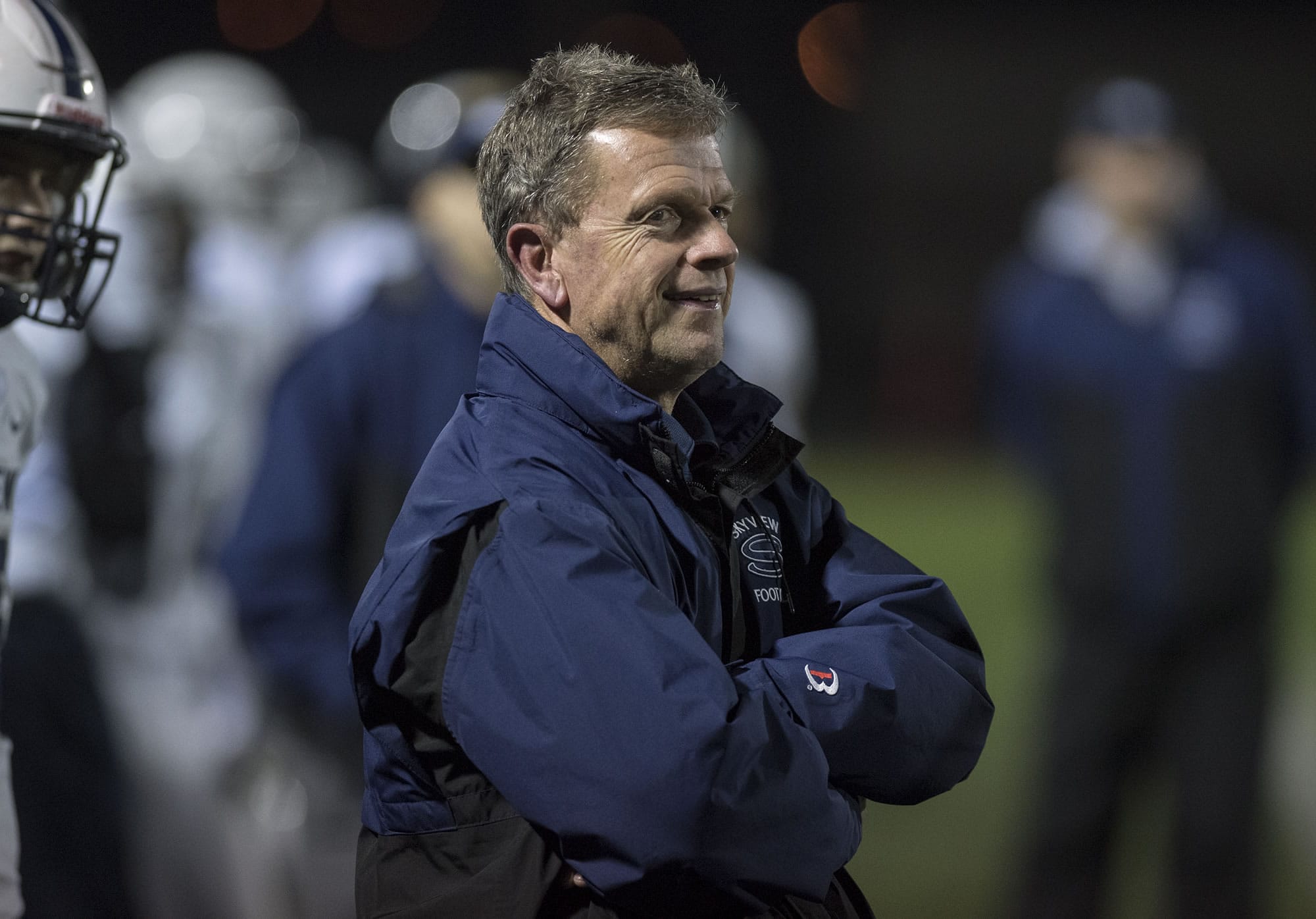 Skyview coach Steve Kizer won his 100th game Thursday night at Battle Ground District Stadium on Oct. 12, 2017.