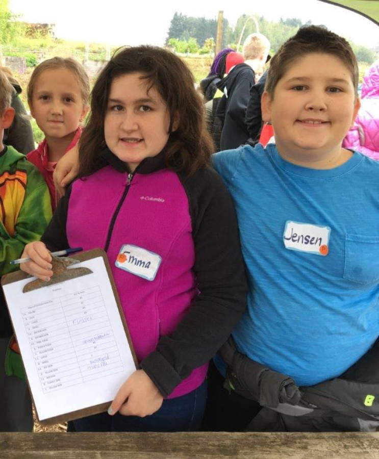 North Image: Image Elementary School fifth-graders, from left, Ellie Fidkevich, Emma Vasxquez and Jenson Weismann on a field trip to the 78th Street Heritage Farm to learn more about agriculture and where food comes from.