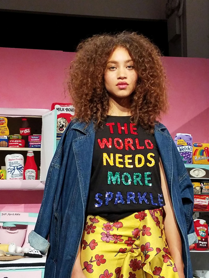 This sequined statement tee is made by Alice + Olivia.