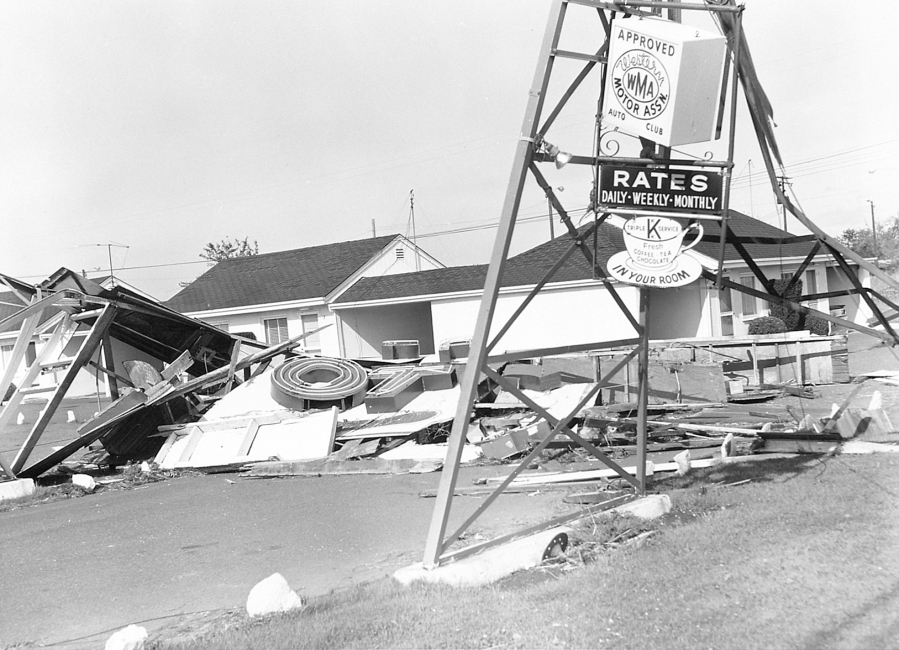 The storm destroyed the sign for the Pacific Motel along Highway 99 in Hazel Dell.