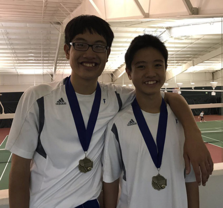 Edmund (left) and Vincent Hsu of Mountain View take the 3A District doubles title 6-4, 6-2 on Saturday, Oct. 21, 2017, at Club Green Meadows.