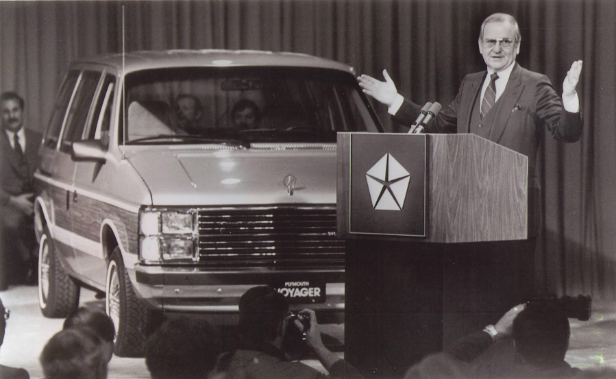 Lee Iacocca, then chairman of Chrysler Corp., introduces the Plymouth Voyager, Dodge Caravan and other 1984 front-wheel drive minivans. He predicted the minivan would be to the ’80s what the Mustang was to the ’60s.